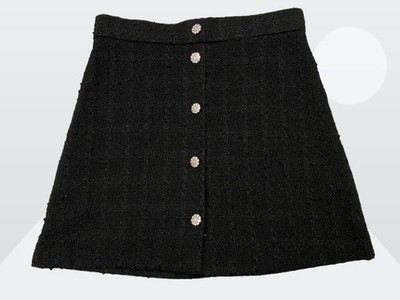 H&M Women's Black Wool Like Textured Diamond Jewel A-Line Style Skirt Size 10