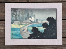 JAPANESE WOODBLOCK PRINT. PRE-EARTHQUAKE. TAKAHASHi SHOTEI. RAIN AT MAGOME, 1922