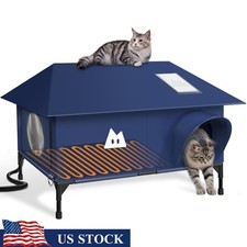 Outdoor Insulated Cat House W/ Heating Pad Safe Warm Shelter Feral Cats New