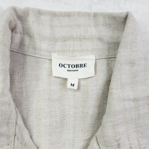 OCTOBRE Editions Mens Linen Blend Button Up Shirt Medium Beige Long Sleeve - Picture 4 of 7