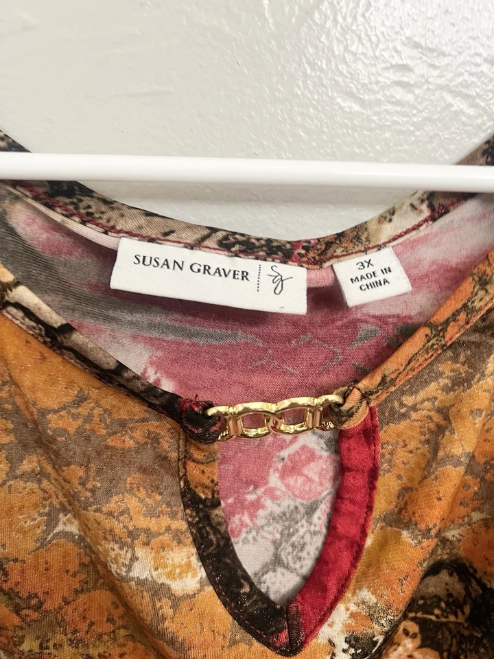 Top túnica abstracta colorida rosa 3x de punto líquido para mujer SUSAN GRAVER artístico Foto 3 de 4