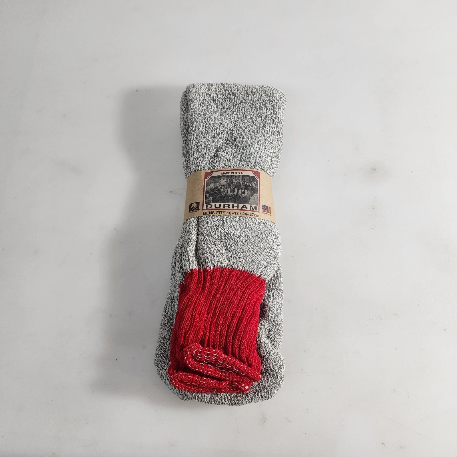 Vintage Durham Dry Knit Socks NOS Made USA Cotton Thermal Stripe Crew 10-13