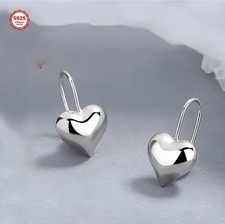 925 STERLING SILVER HEART EARRINGS SIMPLE ELEGANT AA1