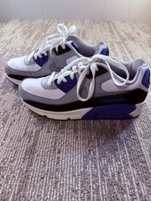 Nike Air Max 90 Shoes Youth Size 6.5Y White Gray Black Hyper Royal CD6864-103