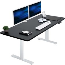 VIVO Electric 60 x 30 Stand Up Desk Workstation, Black Table Top, White Frame
