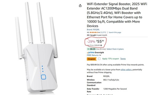 WiFi Extender Signal Booster WiFi Extender AC1200Mbps Dual Band 5.8 GHz/2.4 GHz - Afbeelding 2 van 7