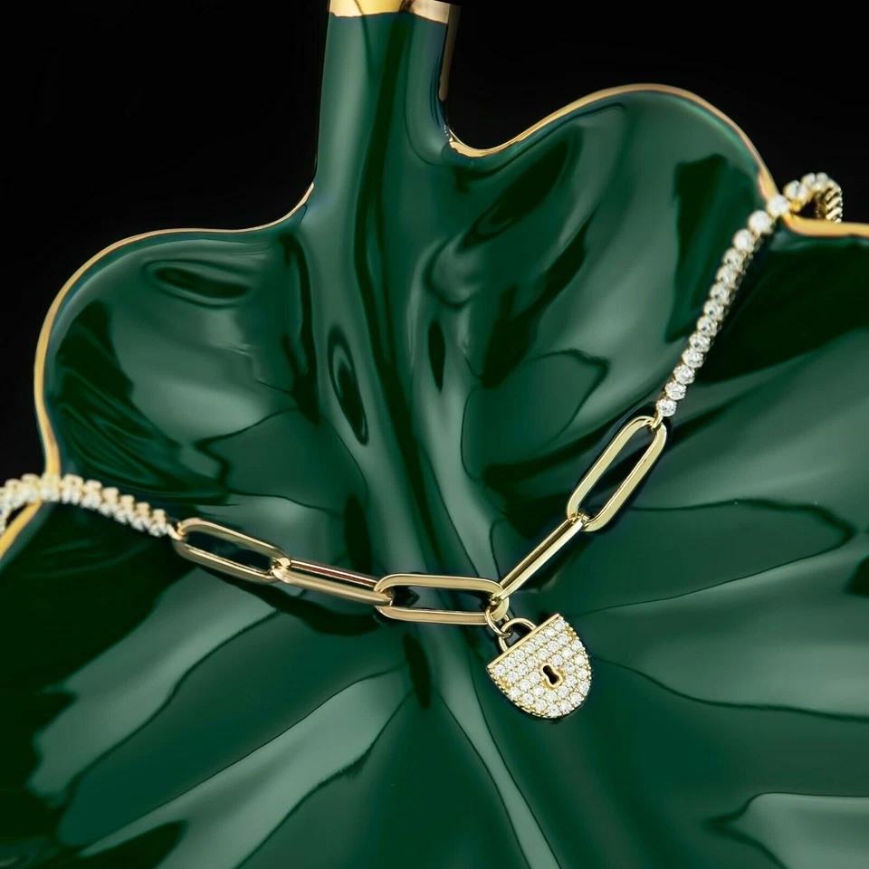 Clip Circonita Cúbica Tobillera Redondo Cierre Pulsera Real 14k Yellow Oro Hasta - Imagen 3 de 4