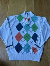 The Children's Place Argyle Half-Zip Sweater Size S 5/6 White