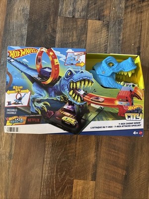 Hot Wheels City Lets Race T Rex Chop Down Playset