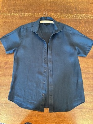 Jasper Conran Hemd Kurzarm Blau Gr. M Leinen
