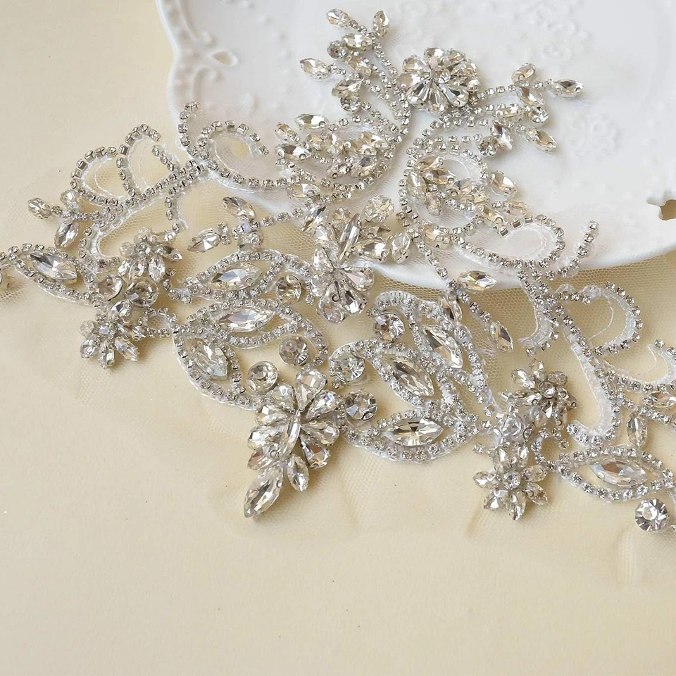 Brillantes apliques de diamantes de imitación accesorios para el hombro manga diamante costura artesanal Foto 4 de 4