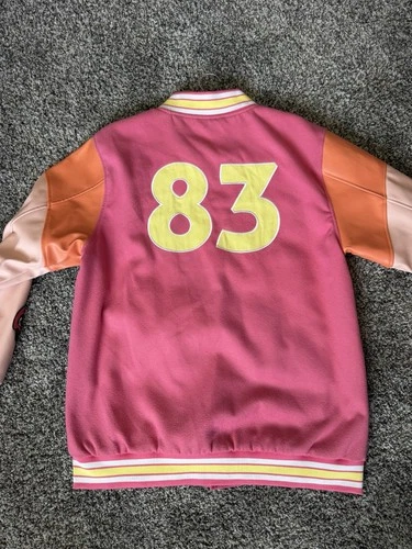 THEORYWEAR MENS FNAF Varsity Fleece Jacket XL Pink Embroidered Patch Pockets image 7