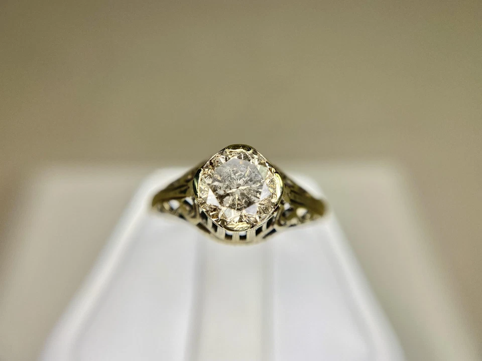 Vintage Art Deco Yellow Gold Natural Round Diamond Filigree Engagement Ring - Image 3 of 4
