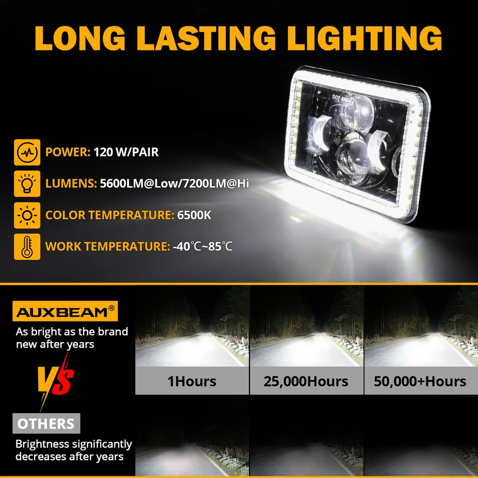 4pc 4x6" DOT Led Headlights DRL Hi/Lo Turn Lamp For 1980-1988 Oldsmobile Cutlass - Image 4 of 4