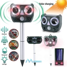 Outdoor Solar Animal Repeller Ultrasonic Pest Repellent w/LED for Cat Bird Deer