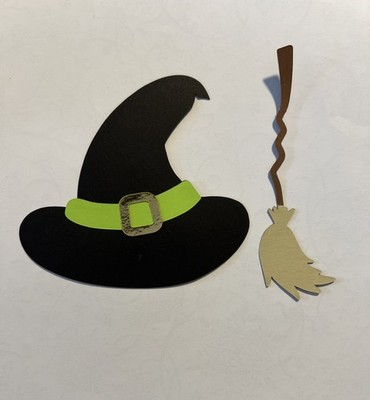 Halloween Witches Hat And Broom Paper Piece Handmade For Scrapbooking 