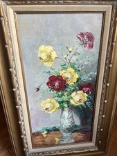 Vintage Oil Painting Constant Fronville Canada Artist Flowers Floral 32x20