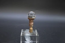 Vntg Art Deco Crystal Clear Glass Ball Lamp Finial Metal Brass Holder 1"Diameter