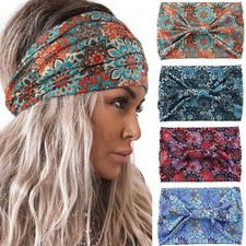 Wide Headbands Women Boho Turban Knotted Headband Floral Elastic Non Slip Hai...