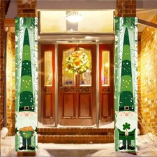 2 Pieces St. Patrick's Day Banner Decorations Green Irish Gnome Door Porch Sign