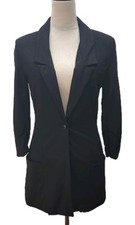 Boston Proper Black Tailored Blazer Jacket Size 2 3/4 Sleeve Button Ruched Cuff