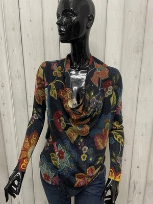 Cardigan Femme Desigual En Lurex Floreale Ouvert Waterfall Bleu Marine Taille S - Photo 1/4