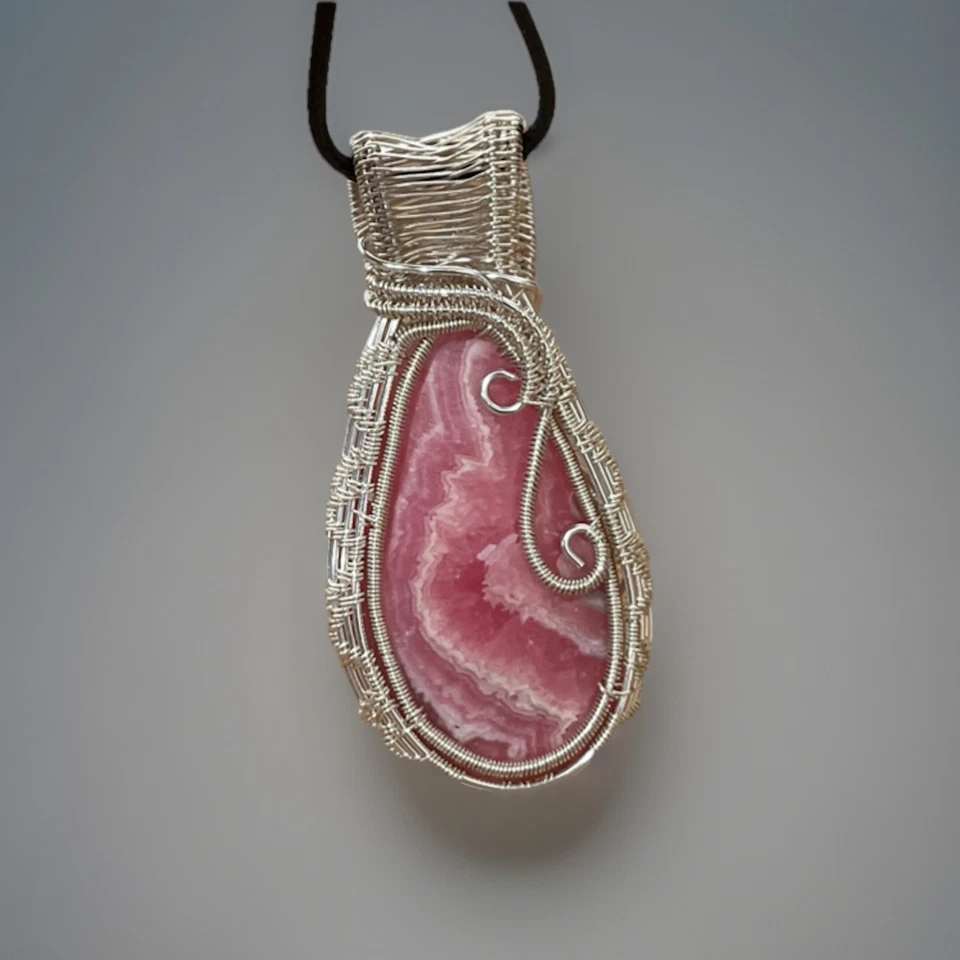 Родохрозит ~ кулон ручной работы из тонкого серебра с не потускневшим покрытием из проволоки - Изображение 2 из 4