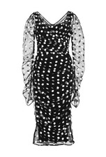 *DOLCE & GABBANA* Runway S/S 2015 Polka Dot Ruched Mesh Sheer Midi Dress NWT 38