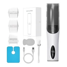 IPX7 Kids Hair Clippers Rechargeable Trimmer Built in Vacuum 3 Size Guide Comb