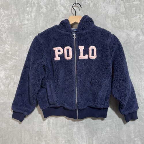 Polo Ralph Lauren Sherpa Logo Zip Up Hoodie Girl's Large 12-14 Hooded Embroider