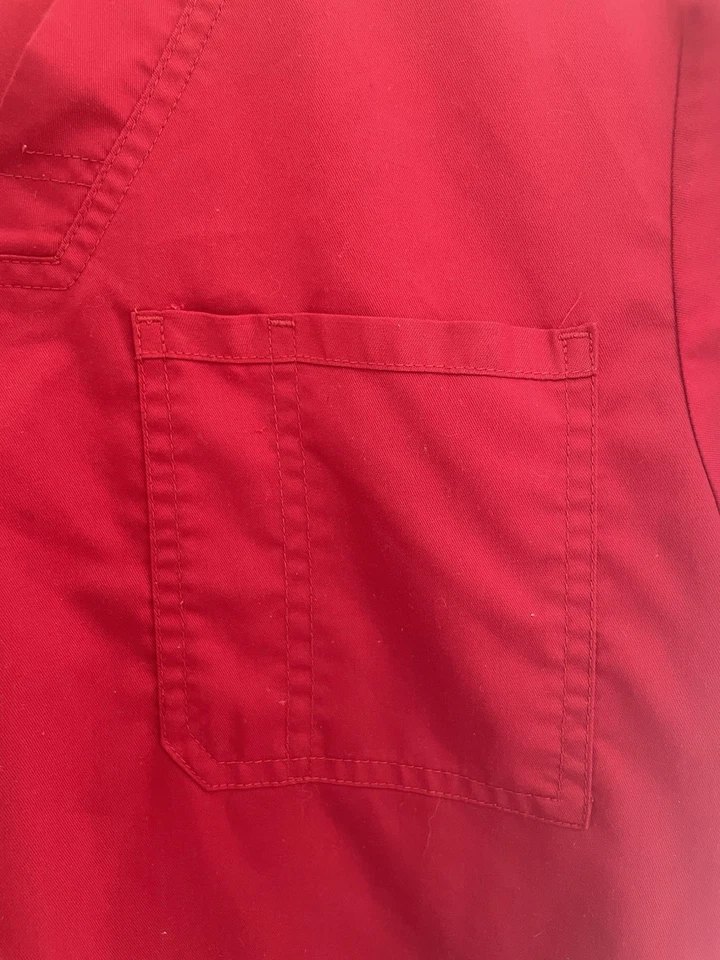 Blusa Médica Cherokee Para Mujer Roja Sólida Mezcla de Poliéster Rayón Cuello en V Manga Corta S Foto 3 de 4