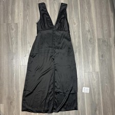 ASOS Black Satin Dress with Low Neck and Button Details