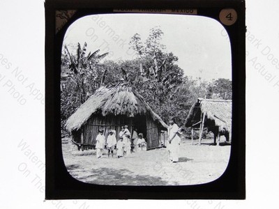 Indigenous Family Thatched Hut Village Mexico 1900s VTG Magic Lantern Slide