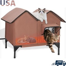 Insulated Heated Cat House Outdoor Waterproof Shelter Feral  Stray Cats Brown