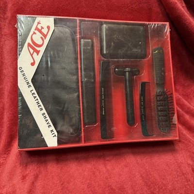 VINTAGE GOODY ACE GENUINE LEATHER SHAVE KIT SOAP BRUSH CASE 2 COMBS NEW SEALED