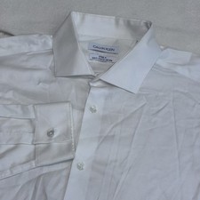 CALVIN KLEIN Steel White Dress Shirt Cotton Slim Fit Large 16 32/33