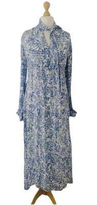 Arket Maxi Dress Chiffon White Blue Green Floral Long Sleeve Pussybow UK 10
