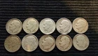 Lot of 10, 90% Silver, Roosevelt Dimes -  1964 and earlier.