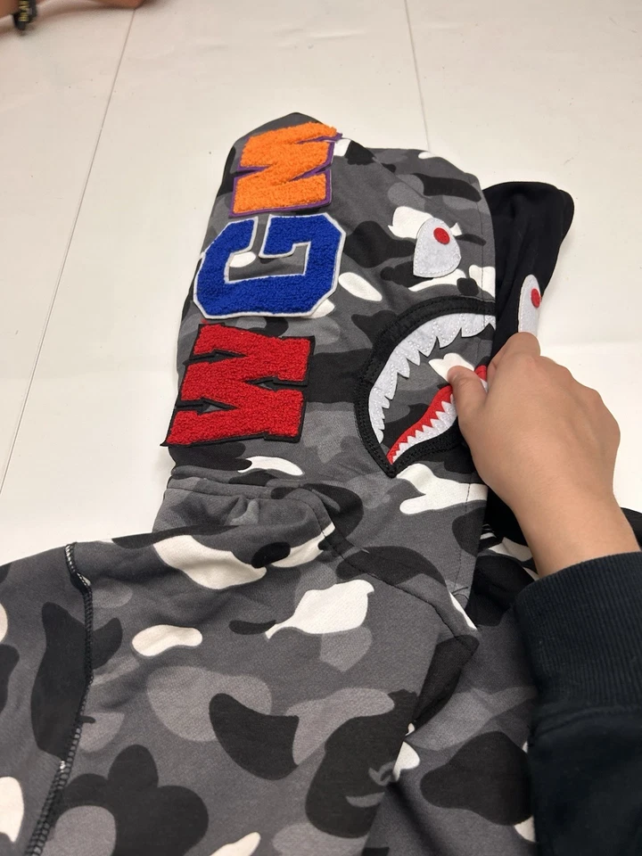 Bape (A Bathing Ape) Cremallera Completa, Camuflaje, WGM, Brilla en la Oscuridad, Sudadera con Capucha Tiburón Foto 4 de 4