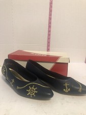 Vtg Jubilee By Myers s Blue Shoes embellished w/Gold Navy Emblems BOX Daniele