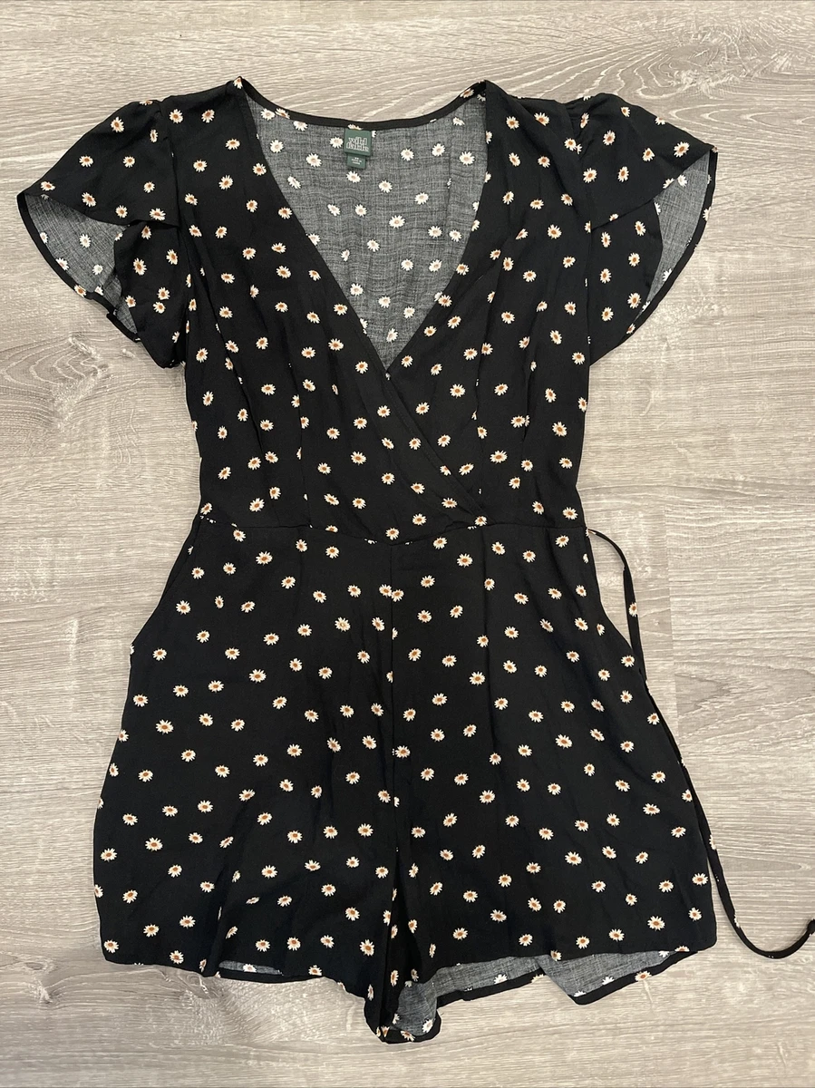 Wild Fable Sunflower Floral Black Romper Size XS Short Sleeve