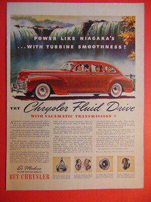 1940 Red CHRYSLER Power Like Niagara's Falls Fluid Drive photo art print ad