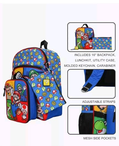 Lebendiger Mario Rucksack perfekt für junge Gamer bequemes Federmäppchen Schlüsselanhänger - Bild 3 von 5
