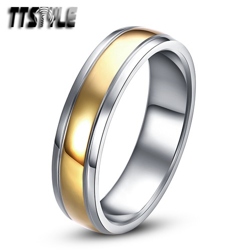 TT Elegant Two-Tone Gold & Silver Stainless Steel Engagement Wedding Ring Set For Couple - View #3
