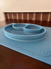 ezpz Kids The Happy Mat Toddler Stay Put Suction Placemat Divided Plate Blue
