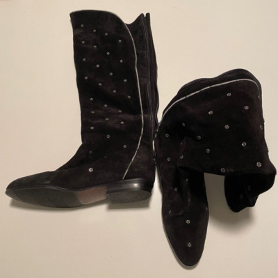 Vintage CLICKS Black Suede Knee High Boots With Silver Studs Made in Italy Sz 7