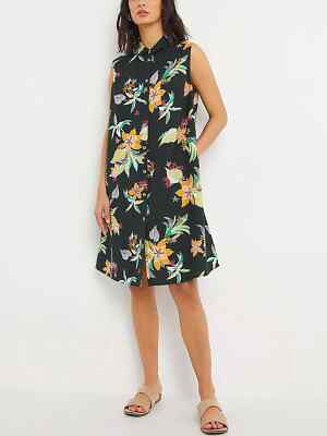 JD WILLIAMS LADIES BLACK PRINTED LINEN SHIRT DRESS