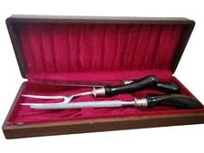 VTG Ekco Knife Flint Carving Set 3pc Wood Lined Storage Case Box Vanadium USA