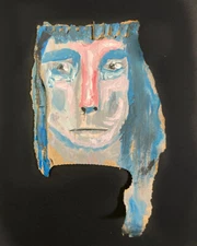 Woman Portrait Painting Blue Moody Angry Quirky Naive Outsider Primitive Art