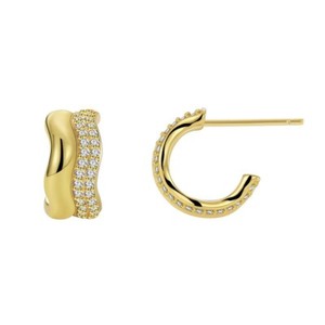 Authentic 18K Gold Plated illusion stud earrings, CZ open hoop earrings one pair JWCY66